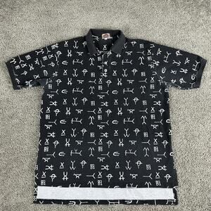 Barn Fly Polo Shirt Mens Large Black White Western Ranch Brand Print Made USA